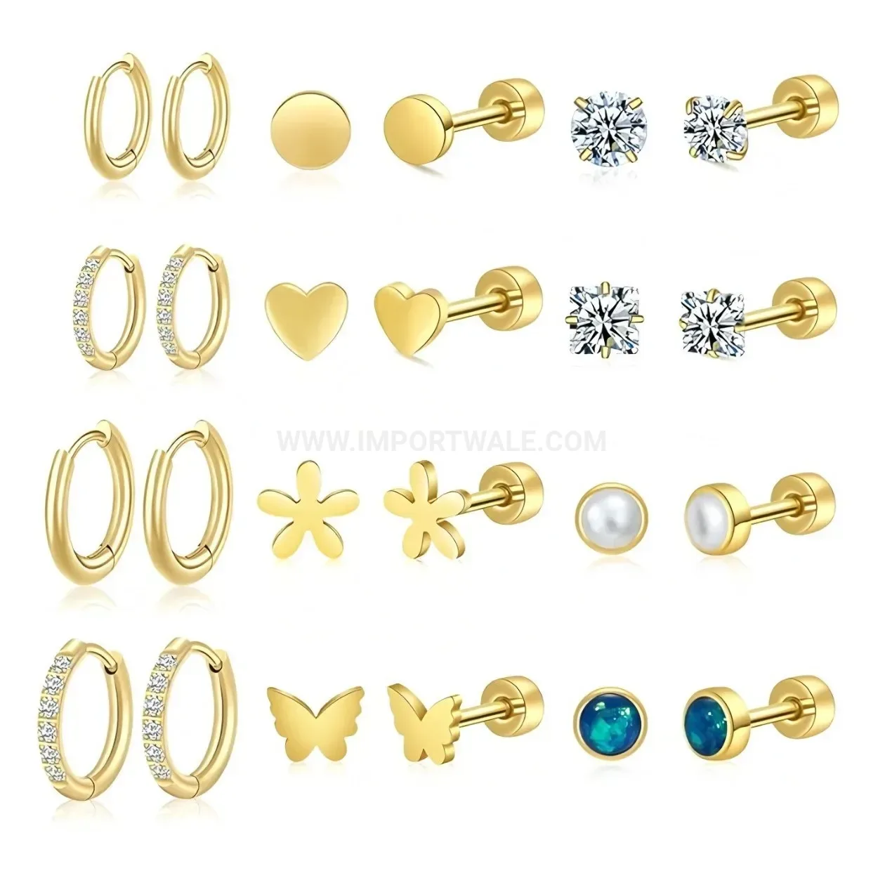 Fashion Stainless Steel Flat Back Geometric Ear Cartilage Piercing Stud Set