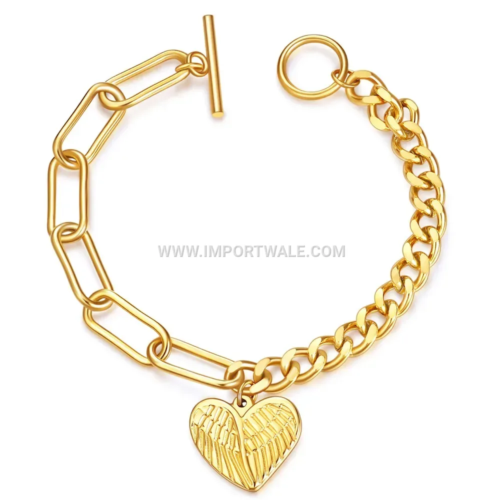 Angel Wing Heart Toggle Stainless Steel Bracelet