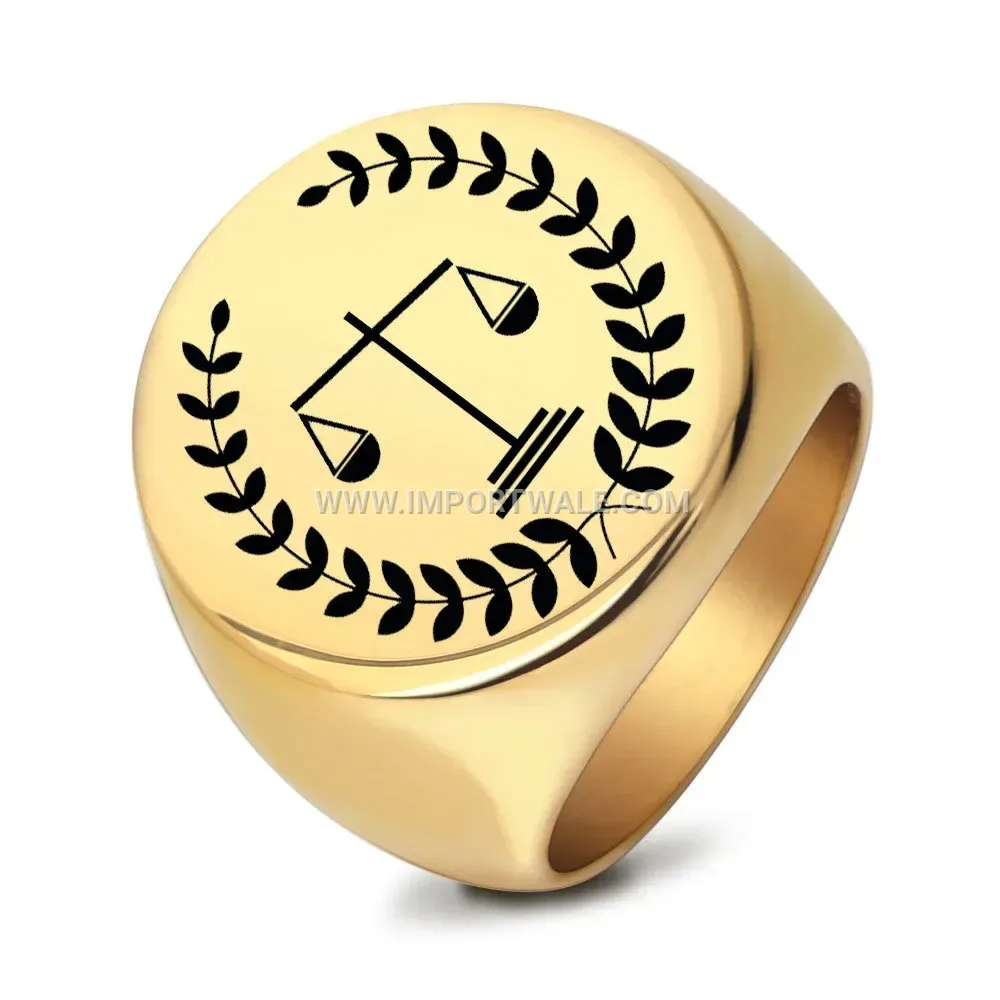 Laser Engraved Stainless Steel Round Signet Ring