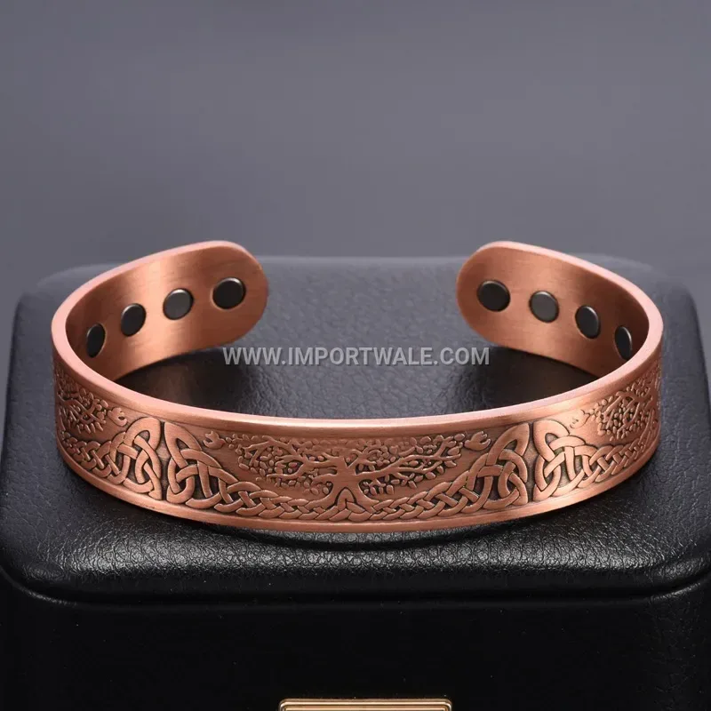 Retro Pure Copper Magnetic Open Cuff Bracelet