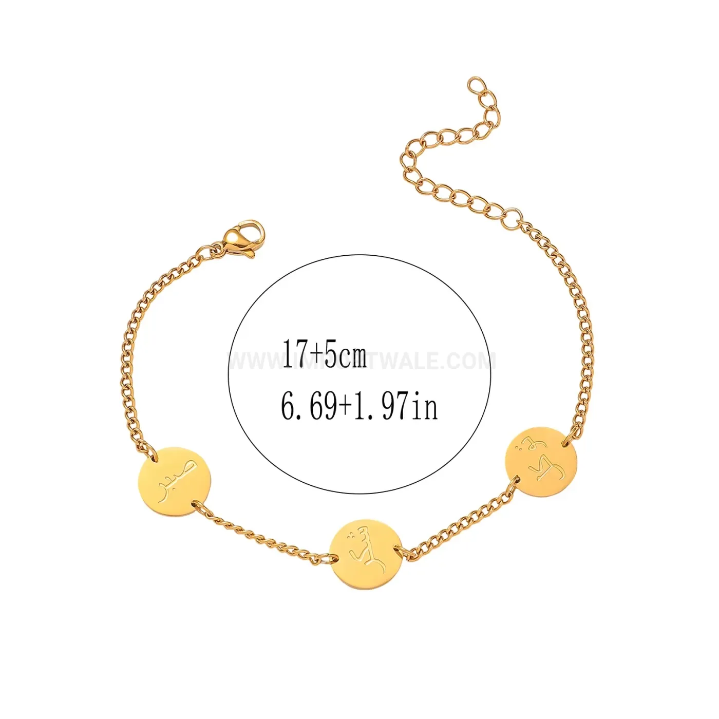 Stainless Steel Arabic Calligraphy Disc Charm Bracelet