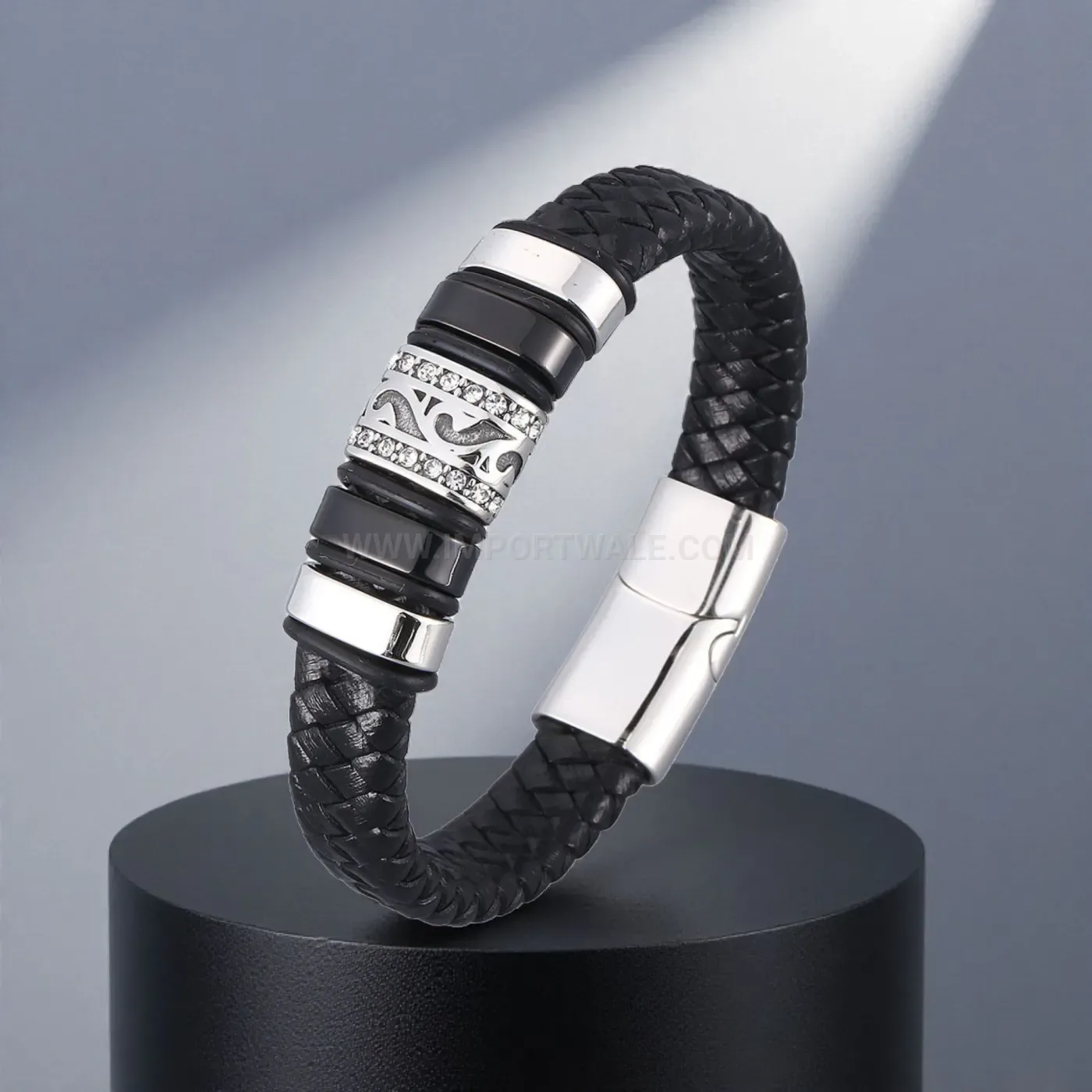 Handcrafted Braided Leather Stainless Steel Bangle