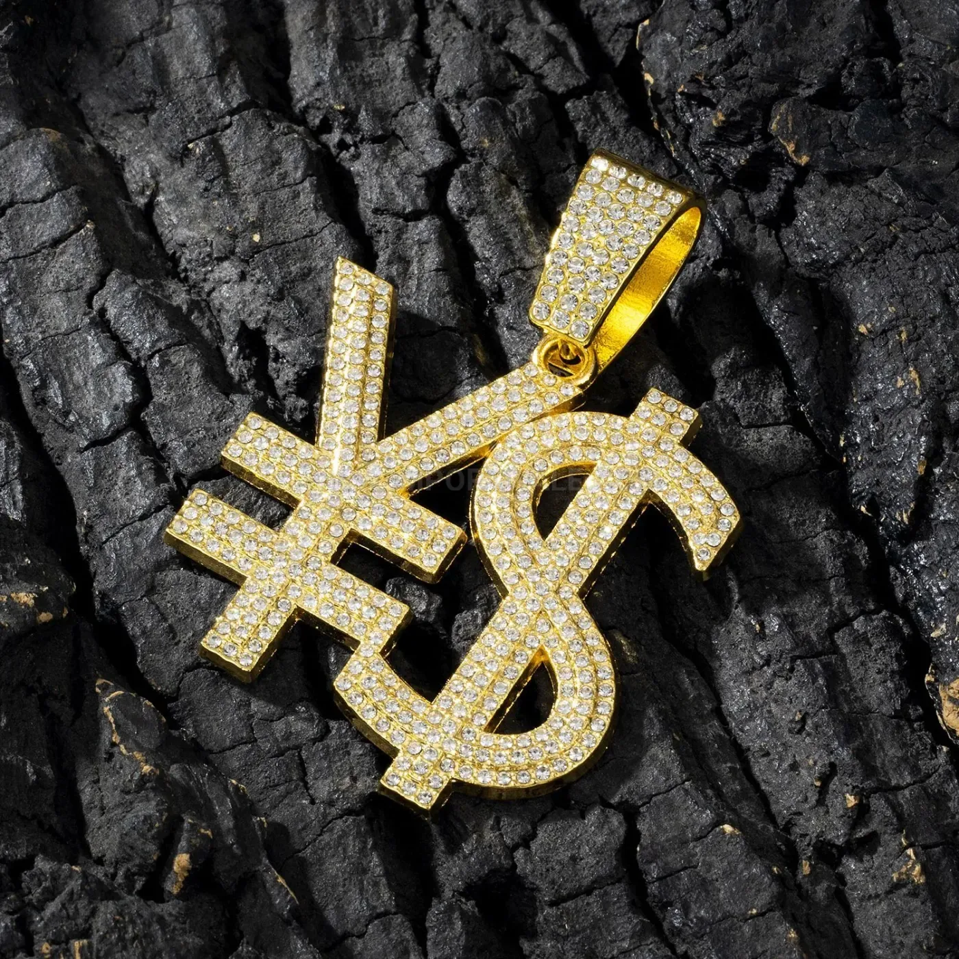 Modern Pave Crystal Dollar Sign Pendant Cuban Necklace