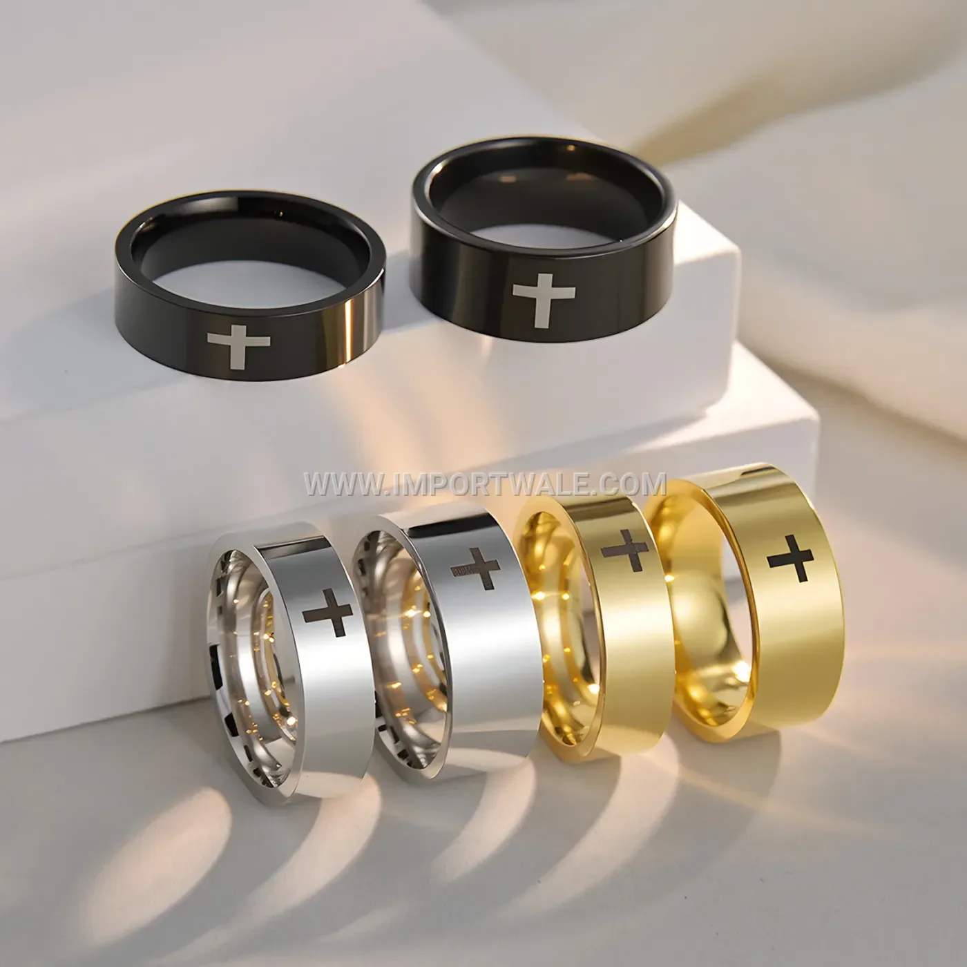 Stainless Steel Cross Motif Band Ring
