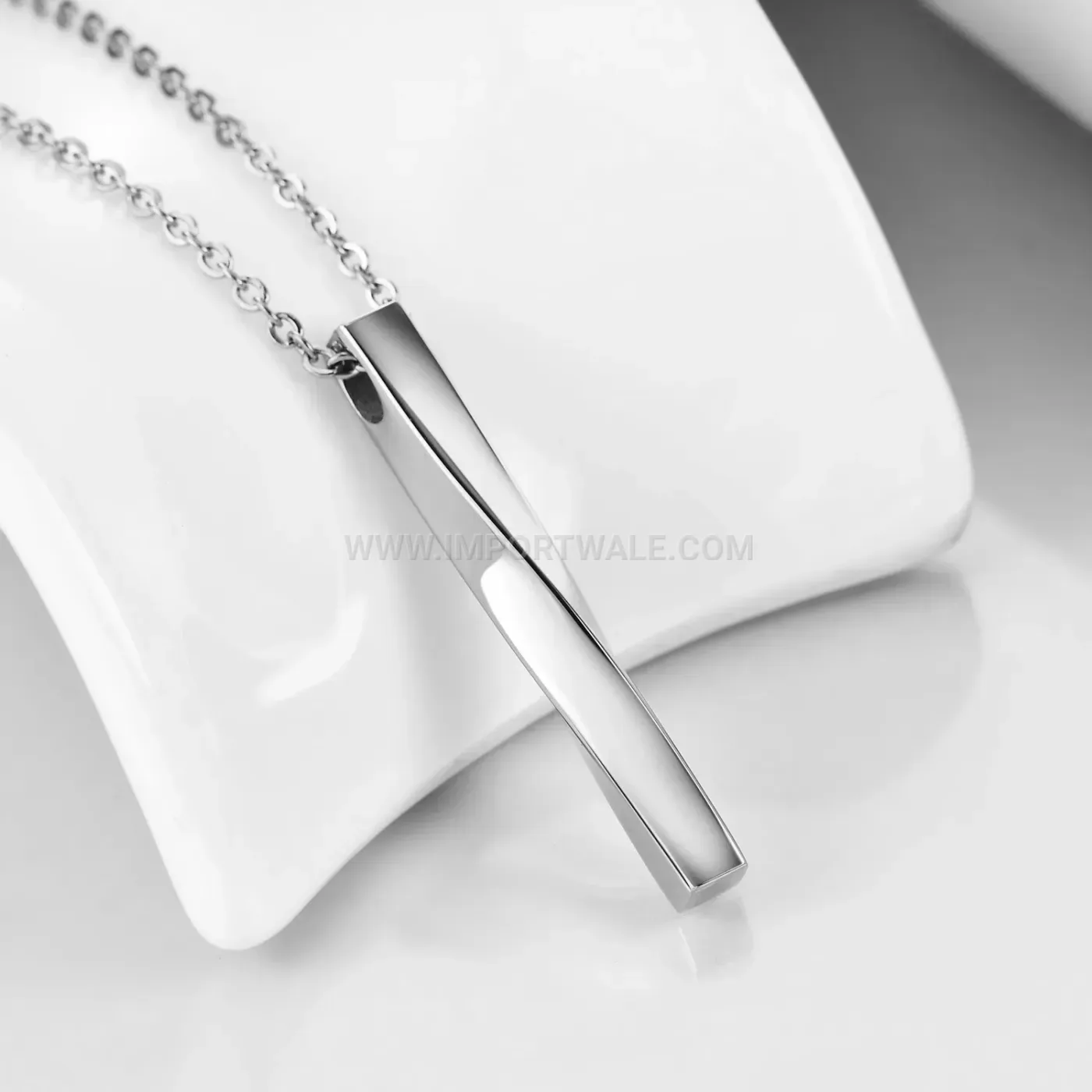 Stainless Steel Twisted Spiral Bar Pendant Necklace