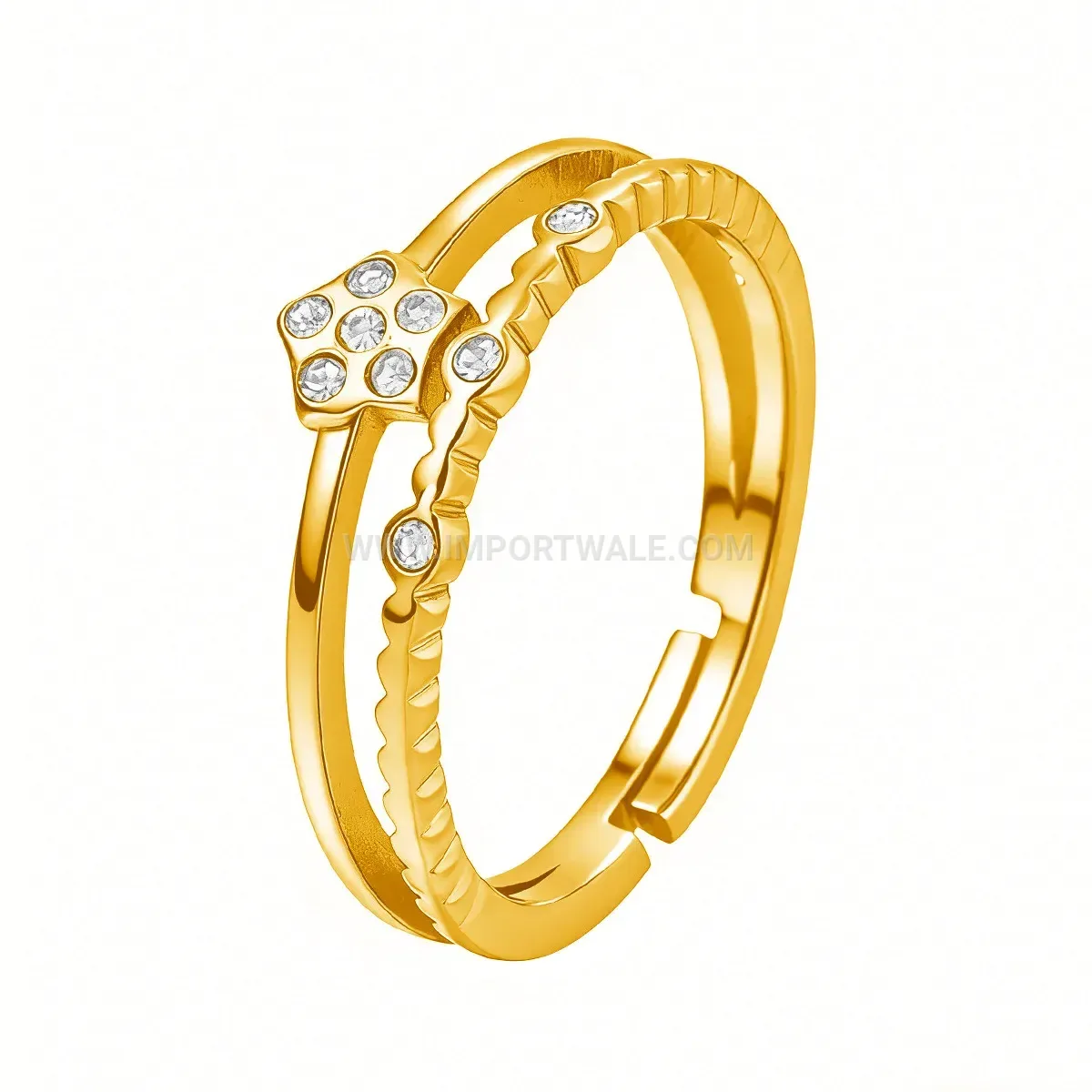 Layered Floral Stacking Stainless Steel Adjustable Ring