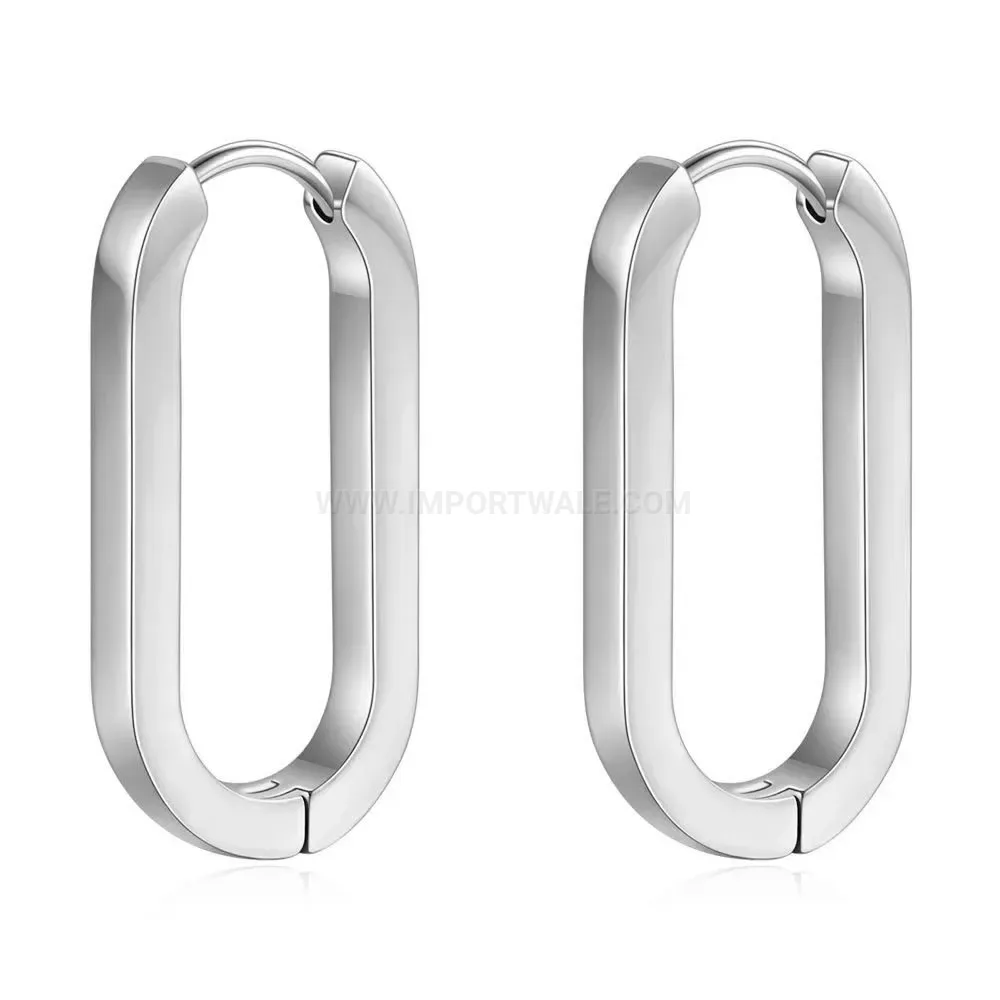 Chic Sleek Hollow Rectangular U-Shaped Stainless Steel Huggie Earrings