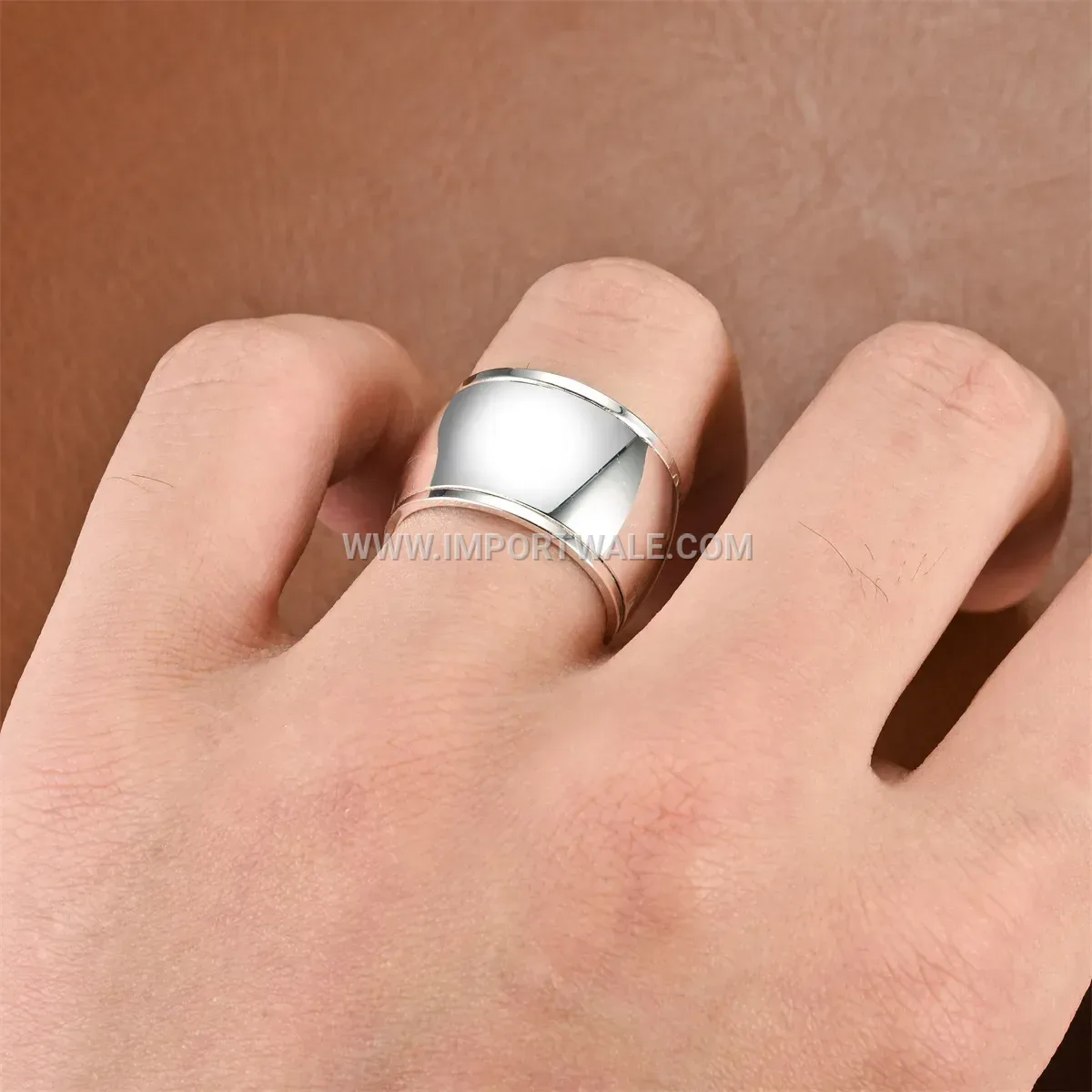 Wide Curved Silver Plated Spinner Band Ring