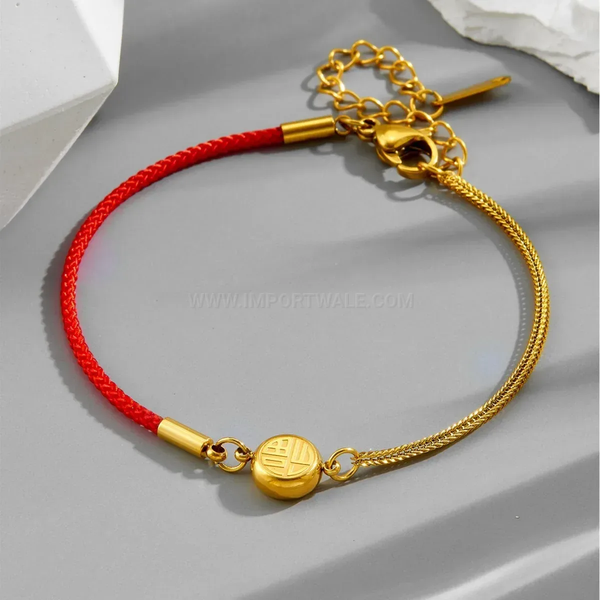 Modern Red Cord Titanium Steel Good Fortune Character Bracelet