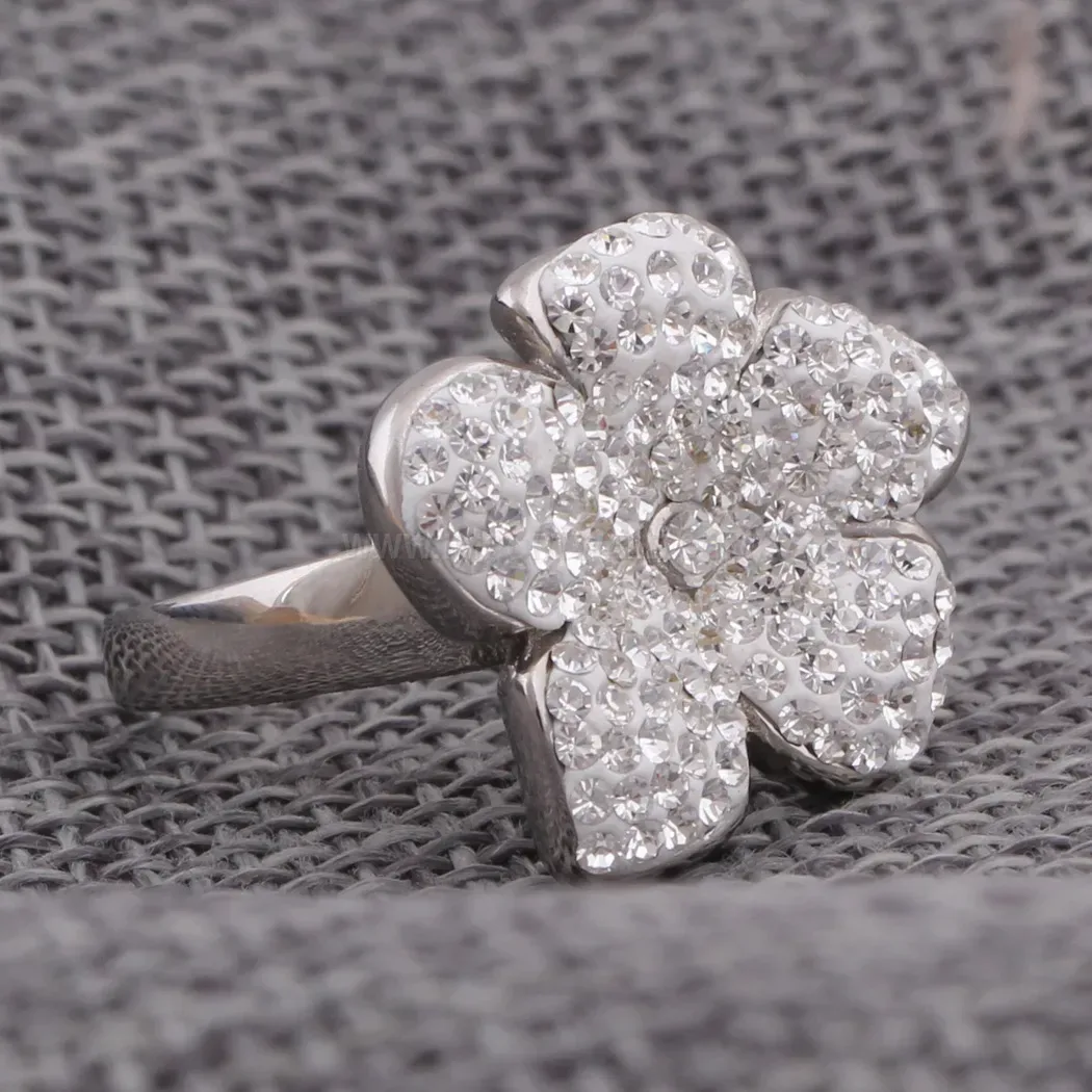 Intricate Floral Crystal Statement Ring in Premium Stainless Steel