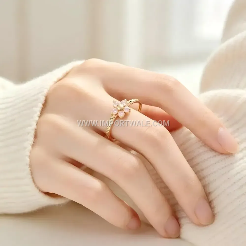 Five Leaf Clover Zircon Stainless Steel Open Ring
