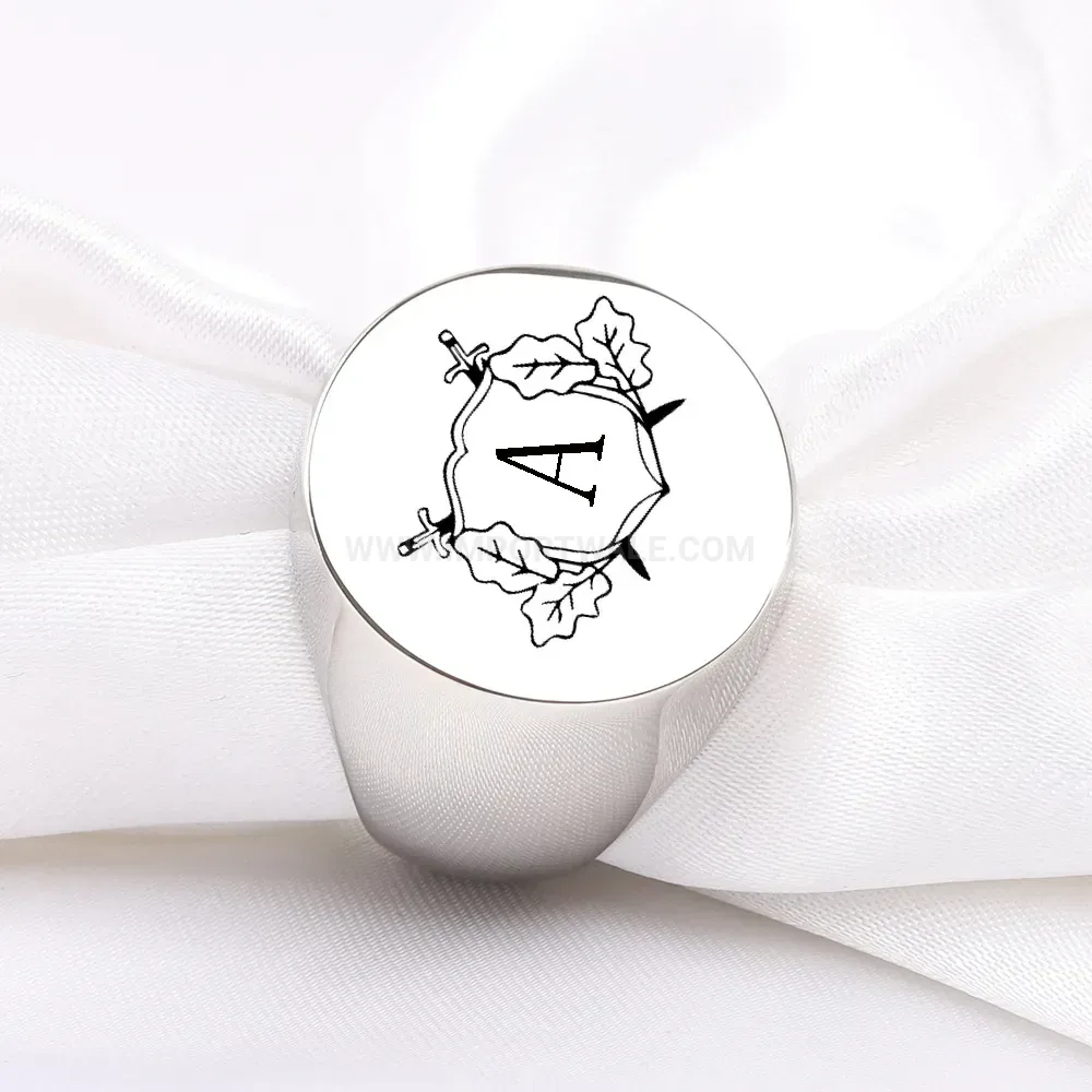 Chic Laser Engraved Initial Letter Stainless Steel Signet Ring