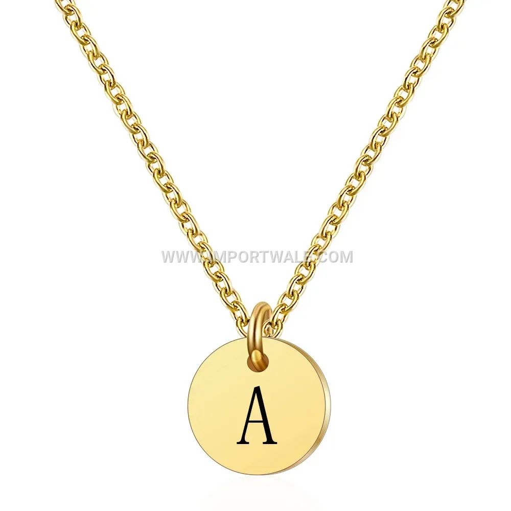 Engraved Initial Disc Stainless Steel Necklace