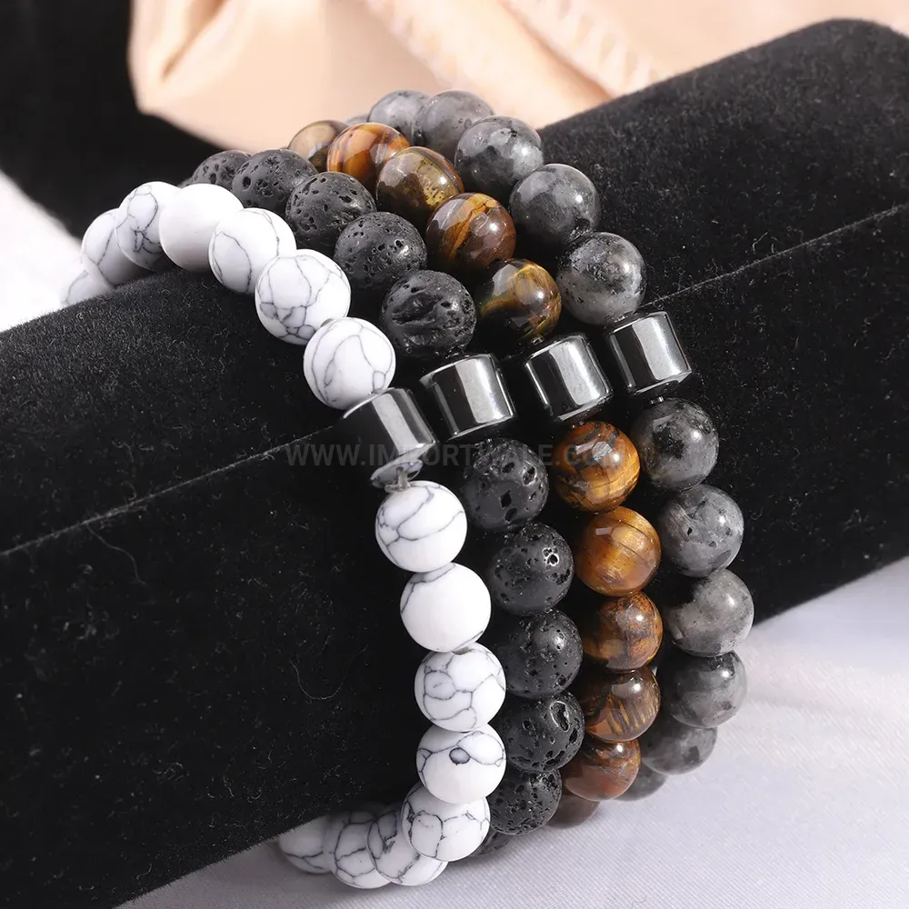 Beaded Natural Stone Elastic Stretch Bracelet Set for Men