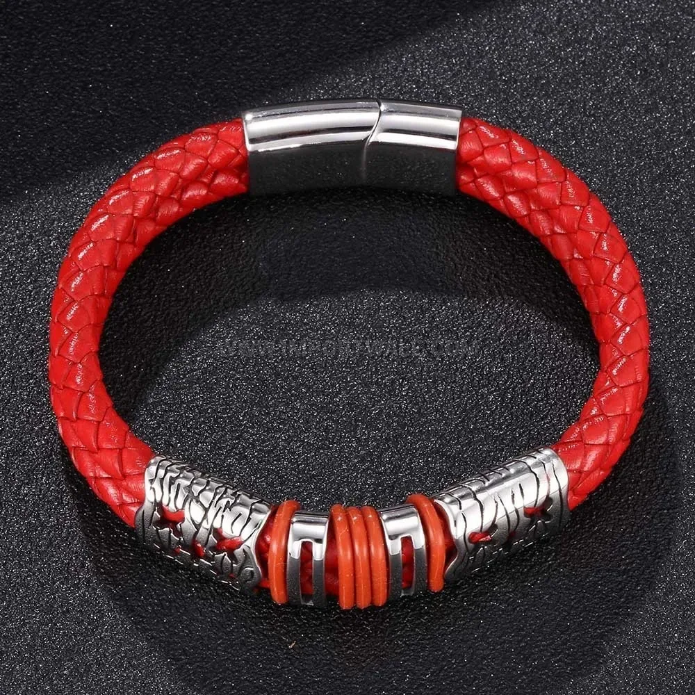 Dual Cord Leather Wristband with Stainless Steel Star Clasp