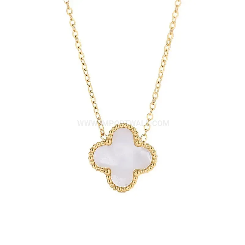 Elegant Four-Leaf Clover Mother of Pearl Titanium Steel Charm Necklace
