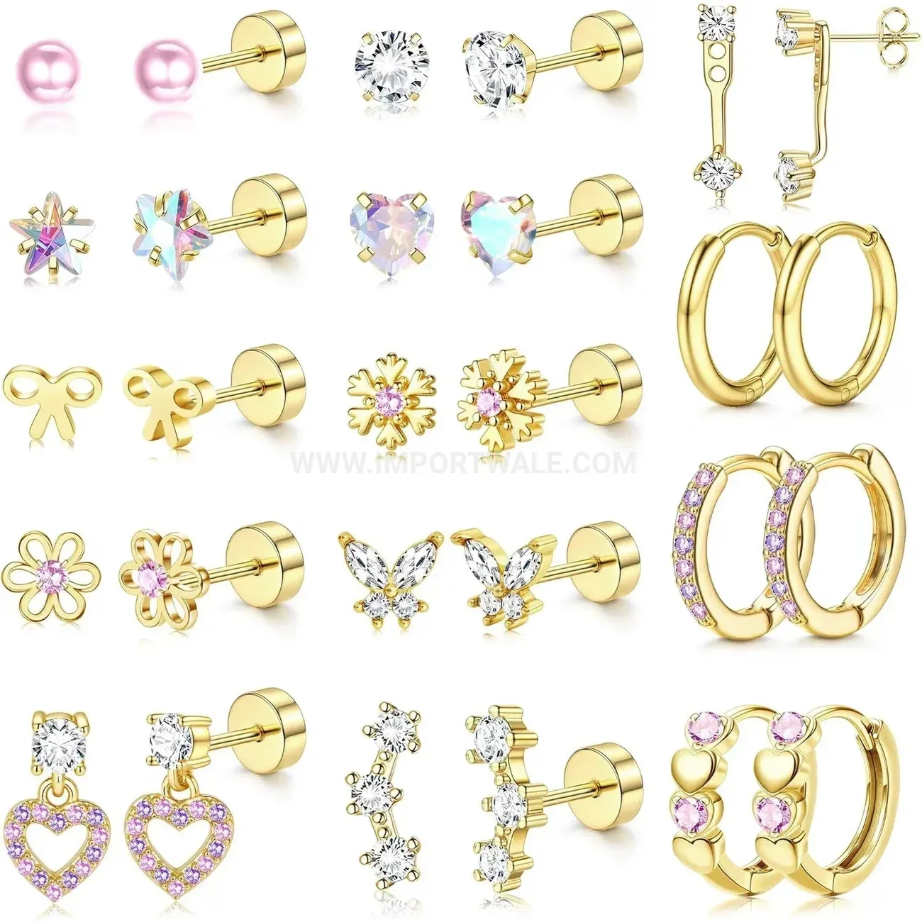 Chic Cubic Zirconia Stainless Steel Floral Butterfly Ear Cartilage Stud Set