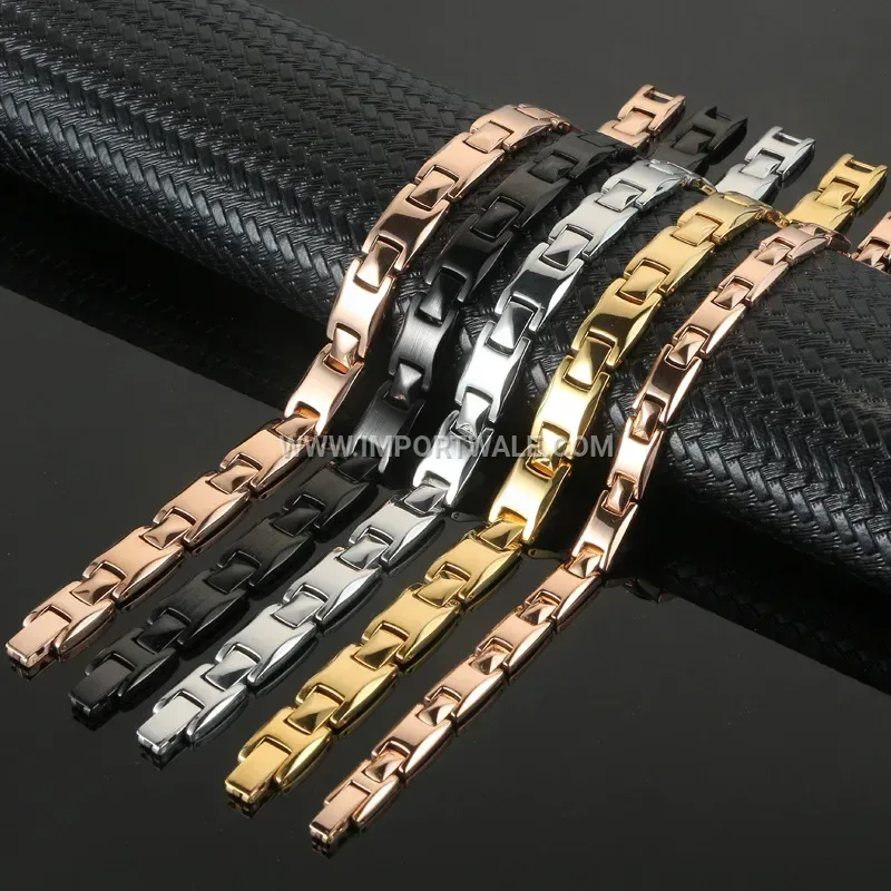 Geometric Pyramid Stainless Steel Magnetic Therapy Bracelet
