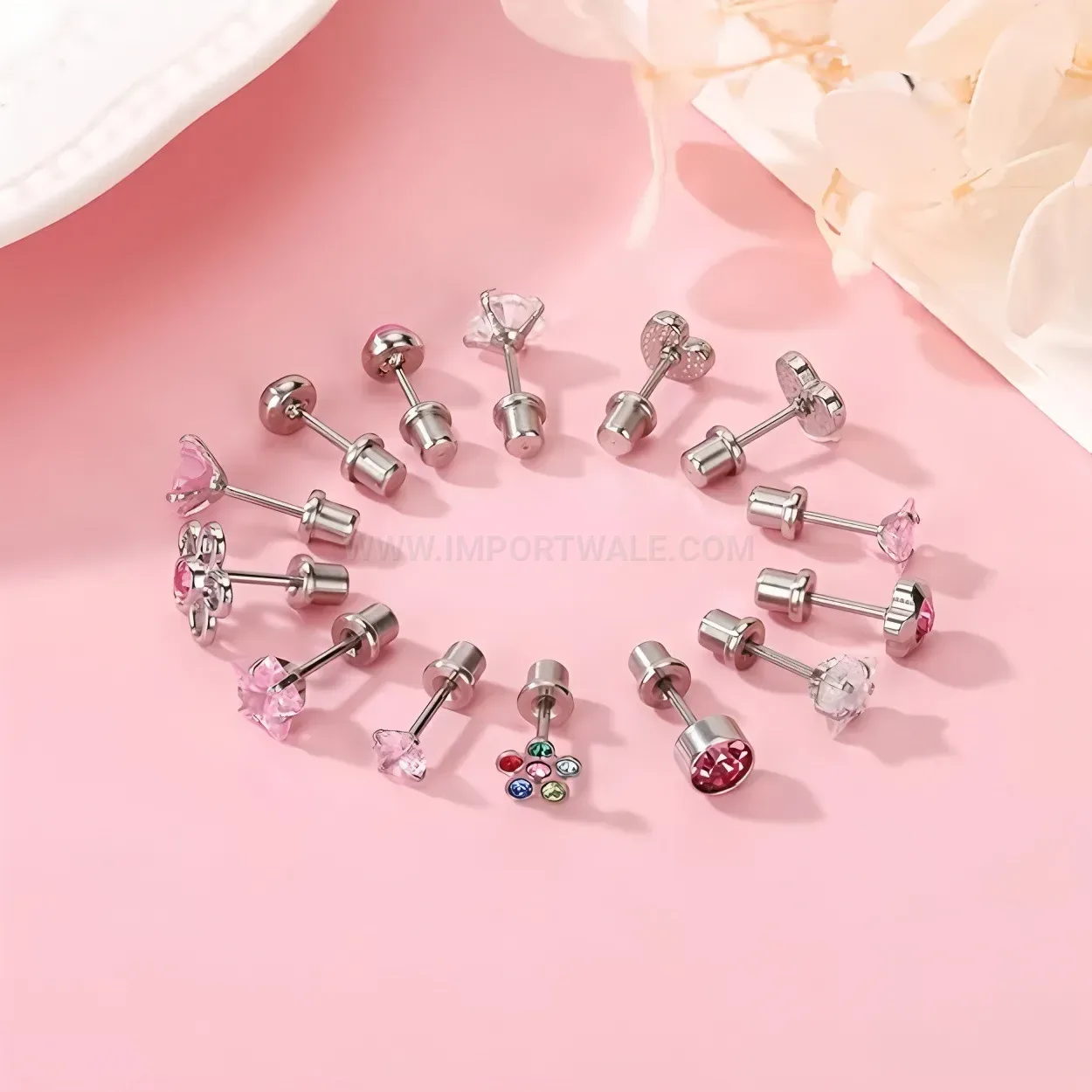 Chic Sparkling Zircon Leaf Stainless Steel Cartilage Earring Set