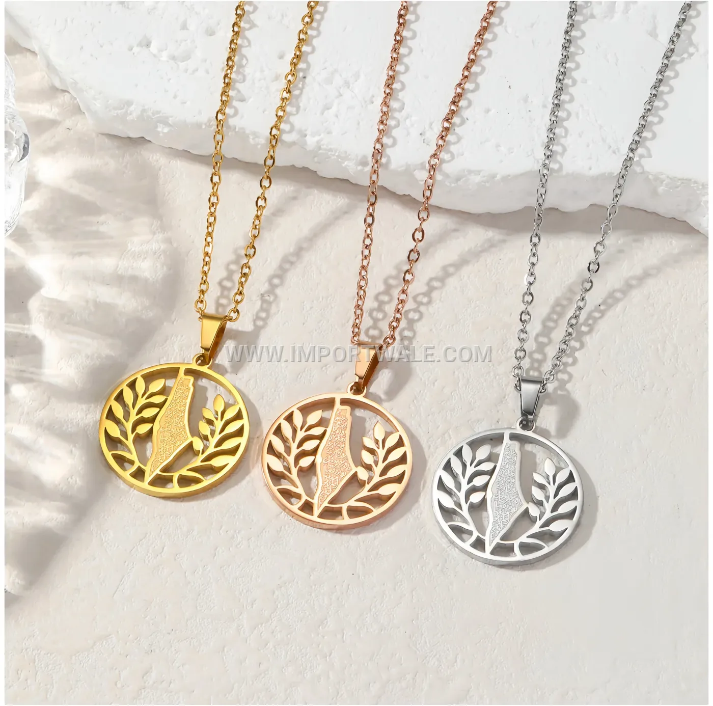 Stainless Steel Tree of Life Palestine Map Islamic Pendant Necklace