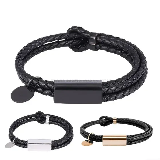 Adjustable Leather Stainless Steel Couple Bracelet