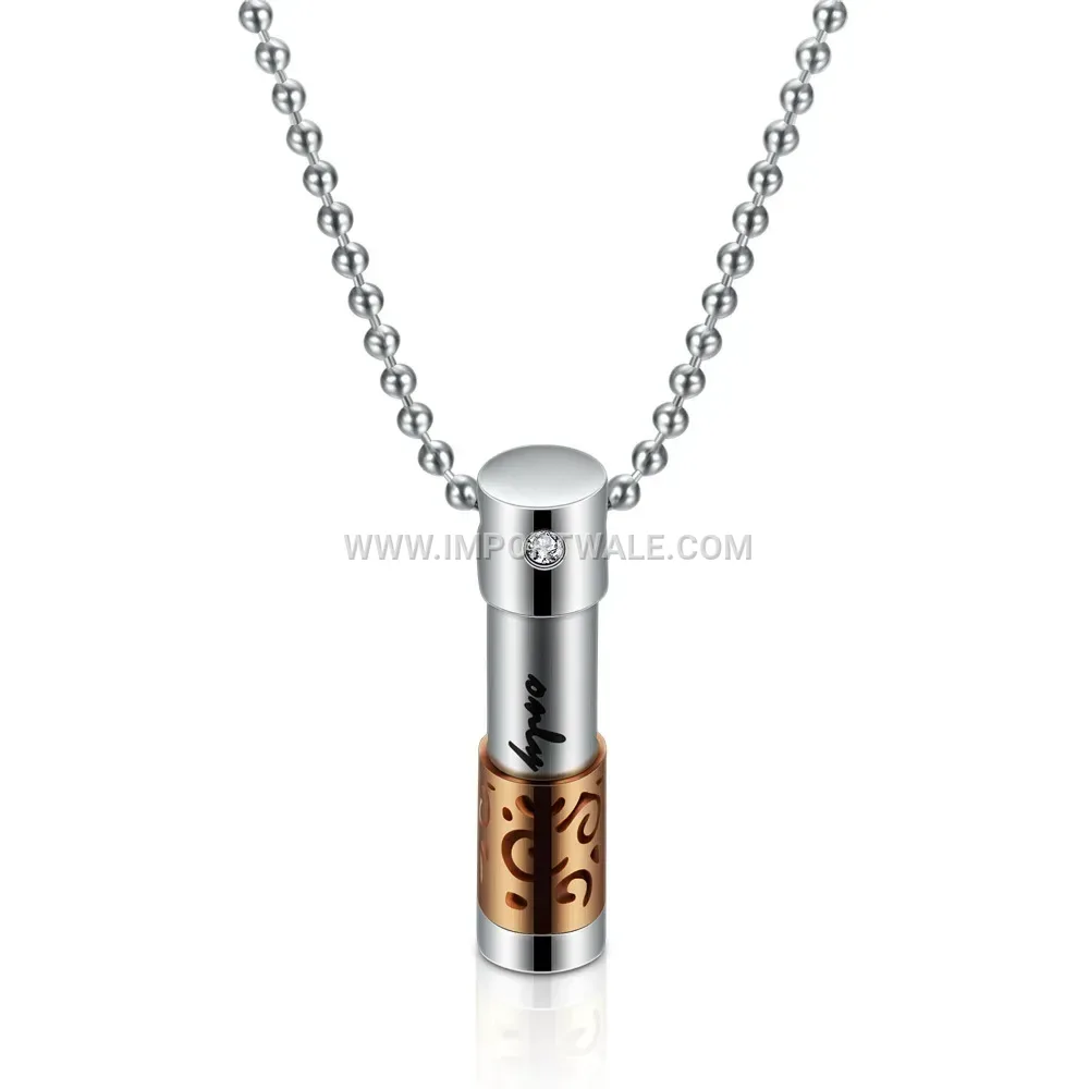 Openable Stainless Steel Cylindrical Aromatherapy Essential Oil Bottle Pendant Necklace