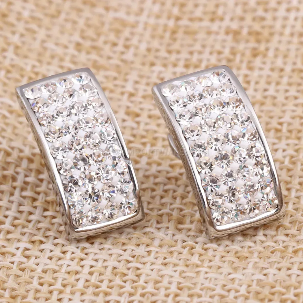 Premium Sparkling Four-Row Rhinestone Rectangular Stainless Steel Stud Earrings