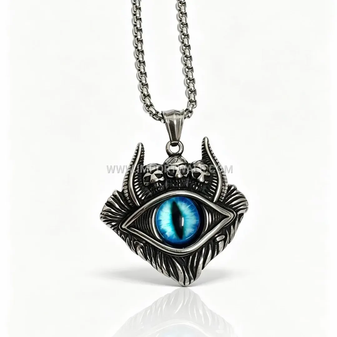 Vintage Stainless Steel Evil Eye Horn Pendant