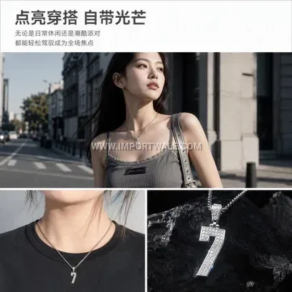 Hip Hop Iced Out Number 7 Stainless Steel Jersey Pendant
