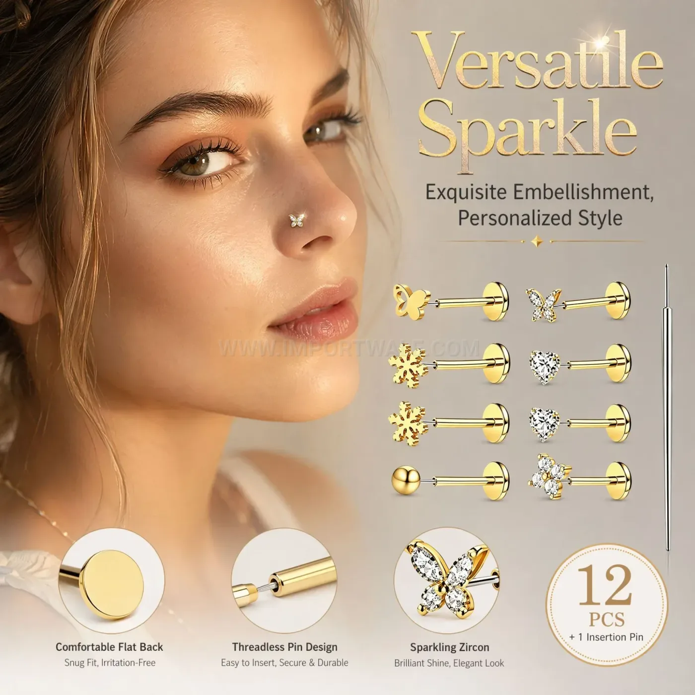 Classic Minimalist Stainless Steel Threaded Flat Back Body Piercing Set