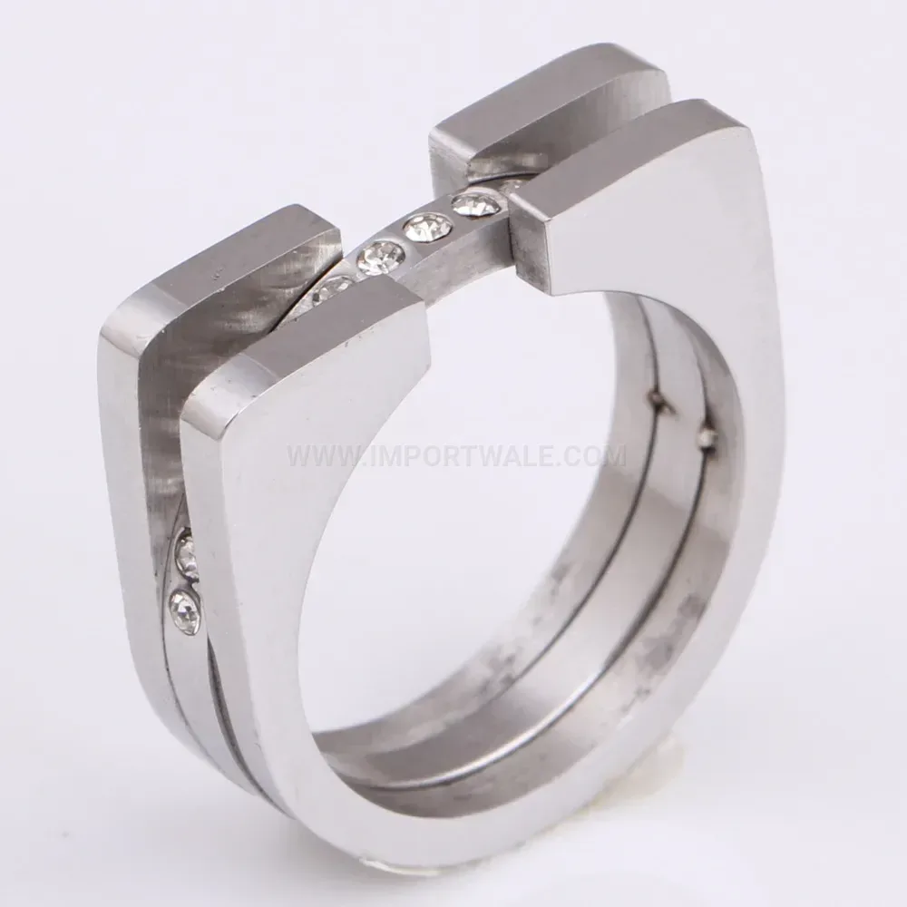 Stylish Horseshoe Double Layer Rhinestone 304 Stainless Steel Ring