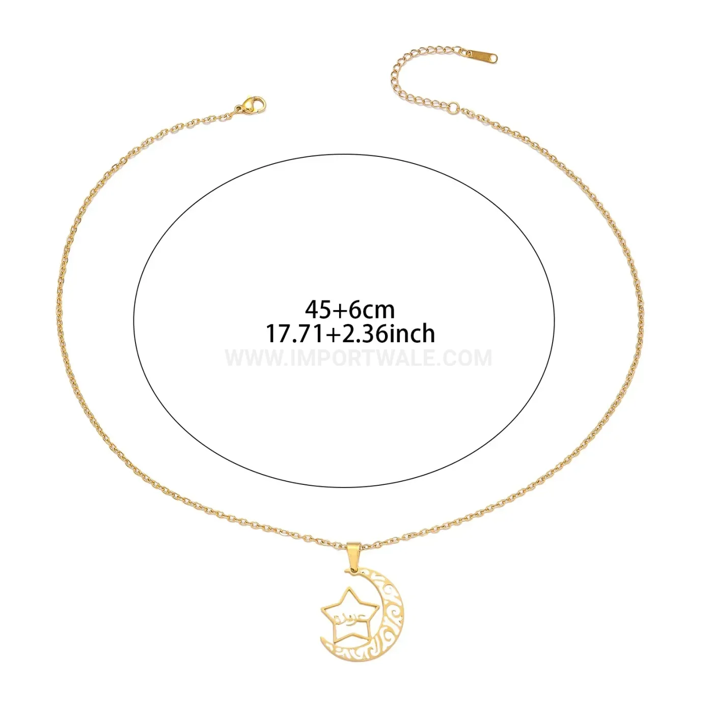 Chic Crescent Moon Star Arabic Script Stainless Steel Islamic Necklace