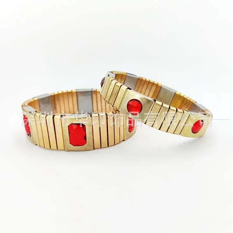 Classic Titanium Steel Gemstone Inlaid Magnetic Bio Therapy Bracelet