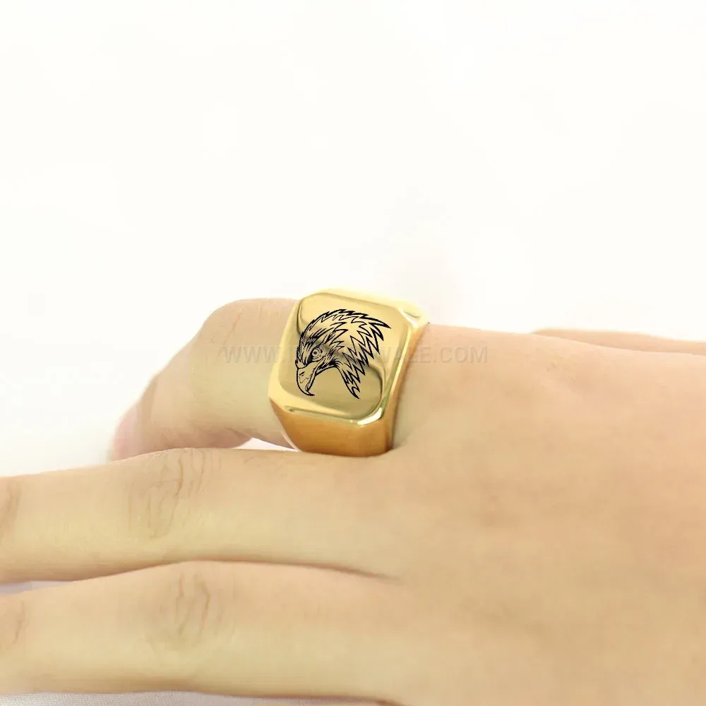Chic Laser Engraved Eagle Square Stainless Steel Ring