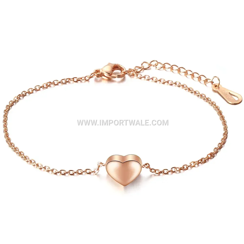 Polished Heart Charm Stainless Steel Chain Bracelet