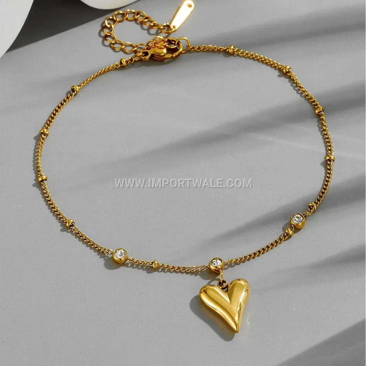 Sparkling Zircon Heart Titanium Steel Anti Tarnish Anklet