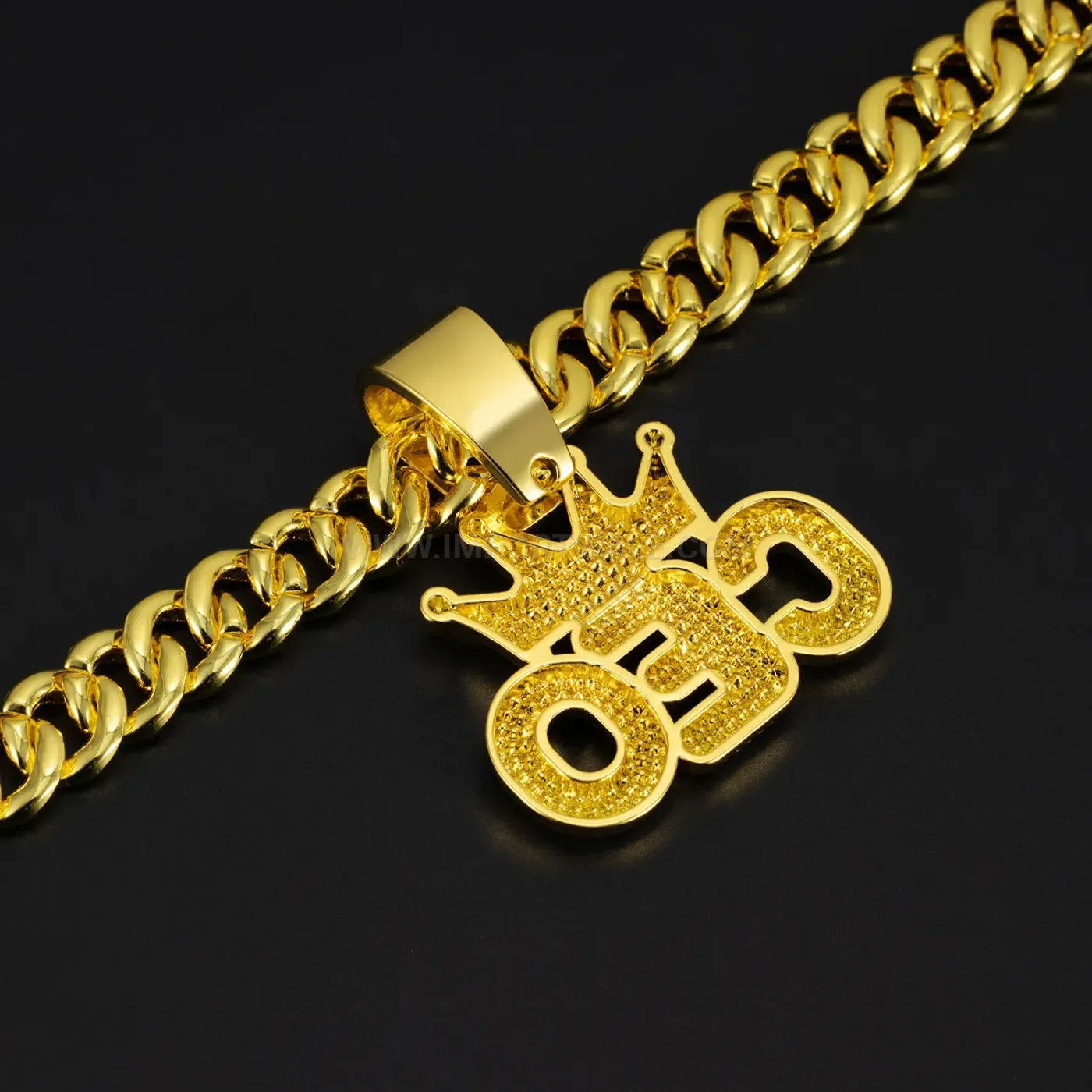 Iced Out Crown CEO Letter Pendant Cuban Chain Necklace