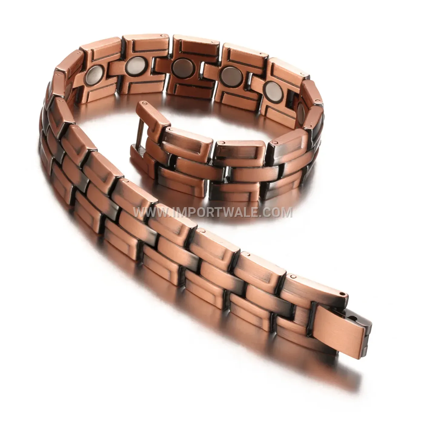 Wide Geometric Stripe Copper Bio Magnetic Bracelet