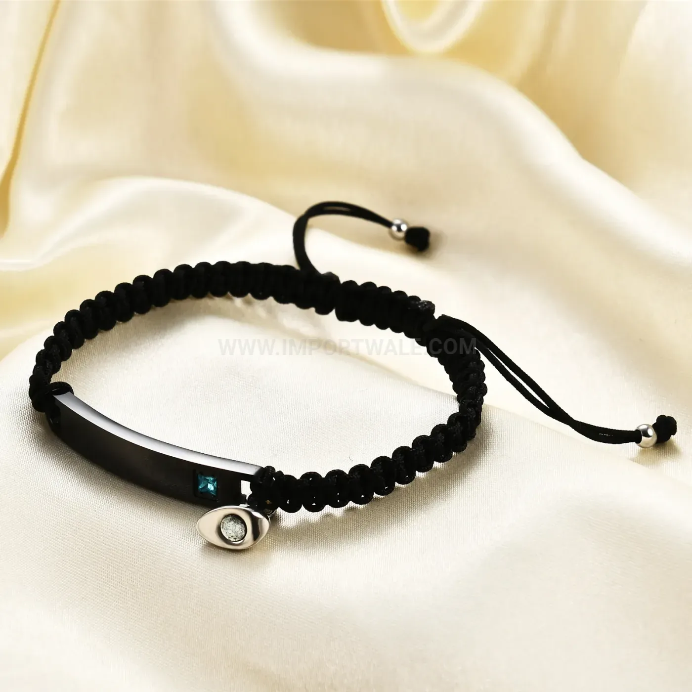 Engraved Stainless Steel Black Braided Magnetic Couples Bracelet Set