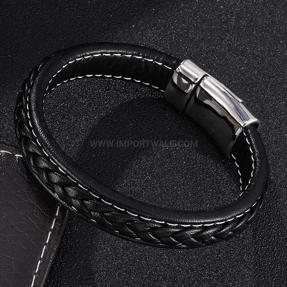 Stainless Steel Owl Braided Leather Men's Bracelet