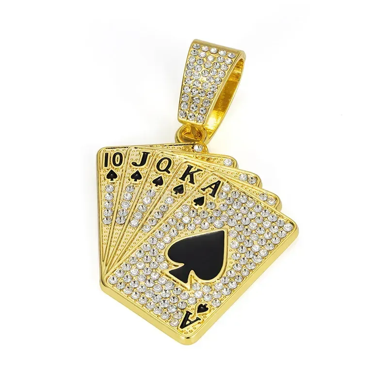 Playing Card Rhinestone Hip Hop Pendant