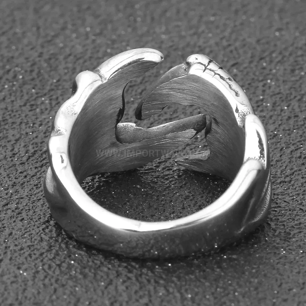 Modern Antique Finish Stainless Steel Dragon Claw Ring