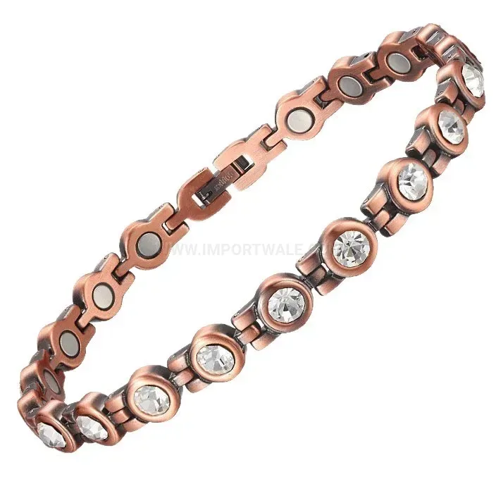 Chic Vintage Red Copper Magnetic Therapy Bracelet with Geometric Polish