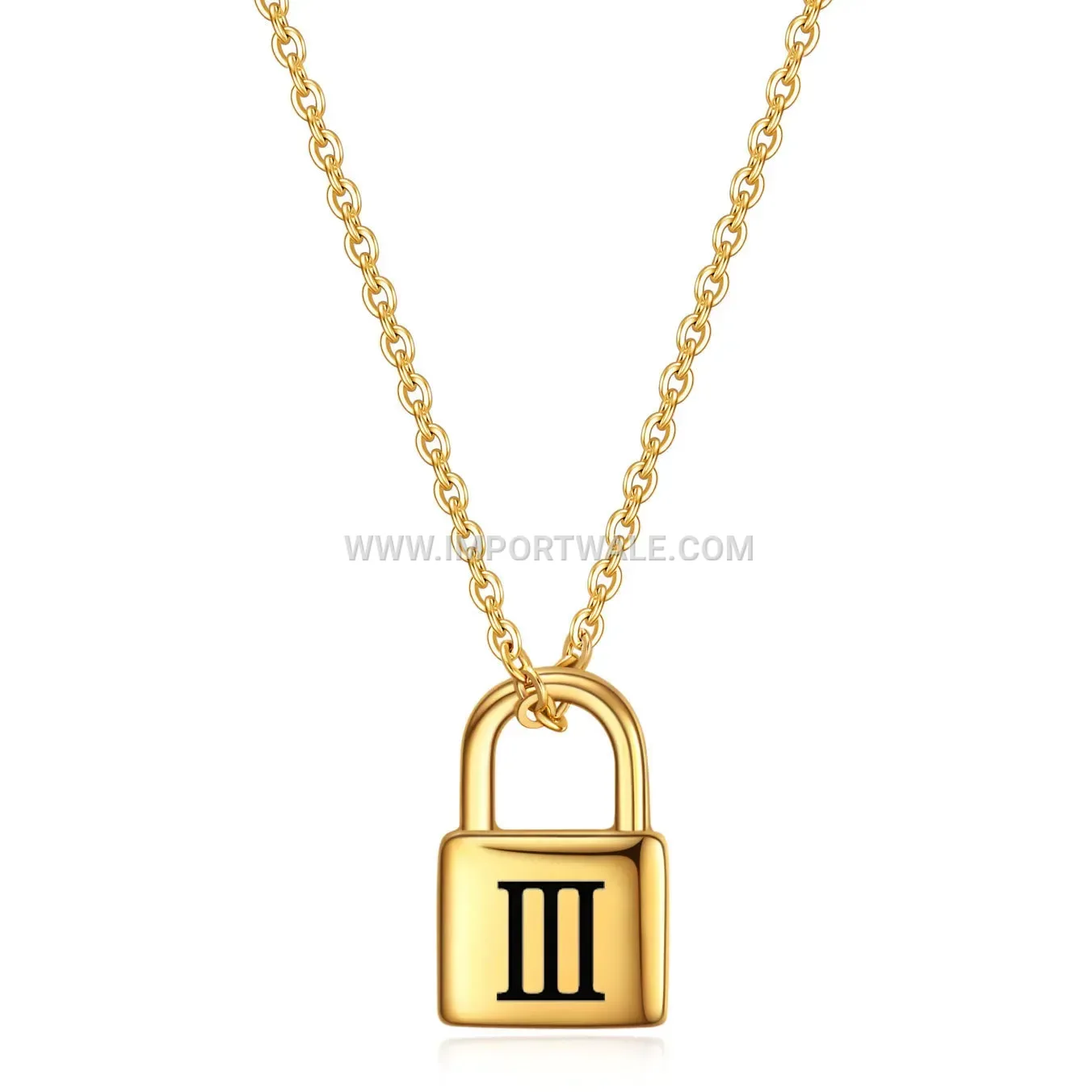 Engraved Roman Numeral Padlock Pendant Chain Necklace in Stainless Steel