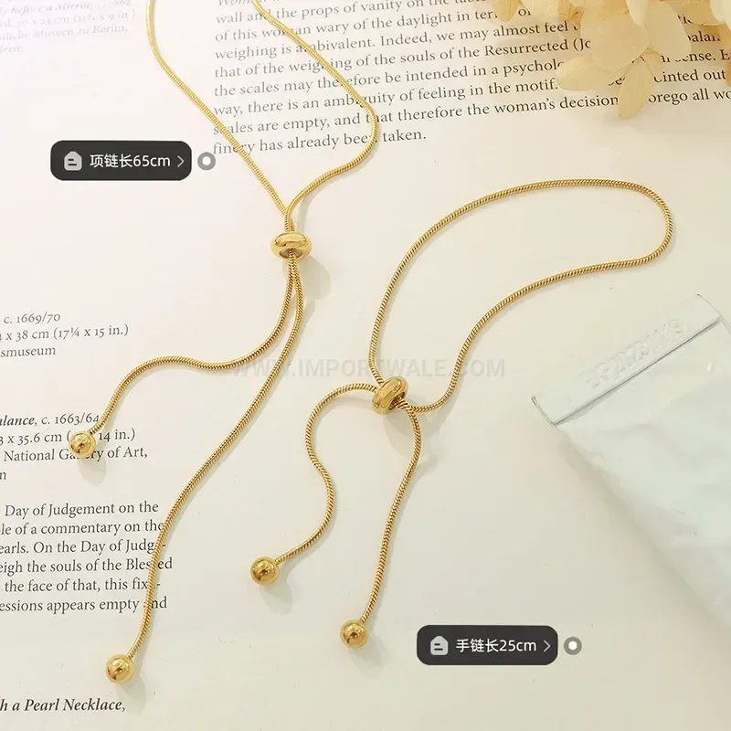 Fashion 18K Gold Plated Titanium Steel Adjustable Snake Chain Jewelry Set