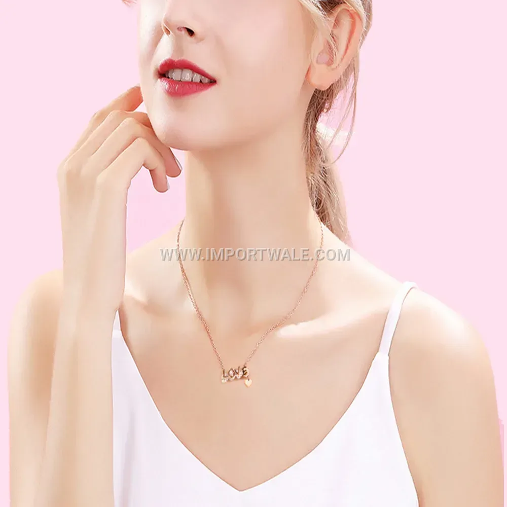 Stainless Steel Crystal Heart Pendant Neck Chain