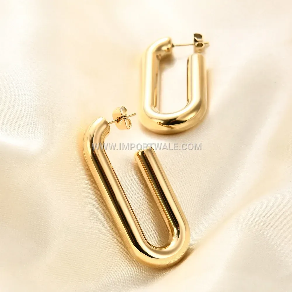 Hollow U-Shape Rectangular Stainless Steel Earrings