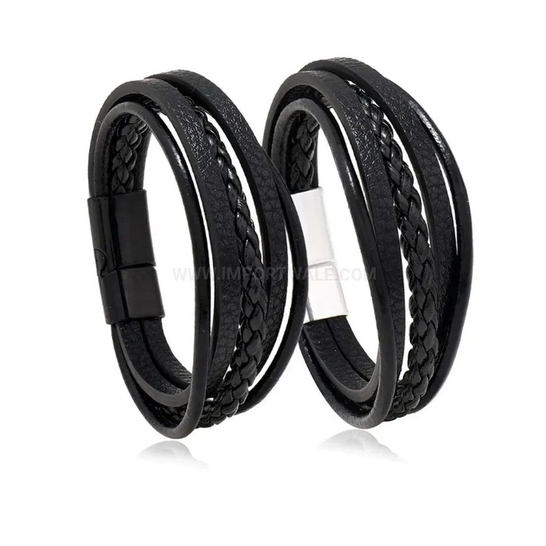 Trendy Minimalist Woven PU Leather Wristband with Alloy Magnetic Clasp