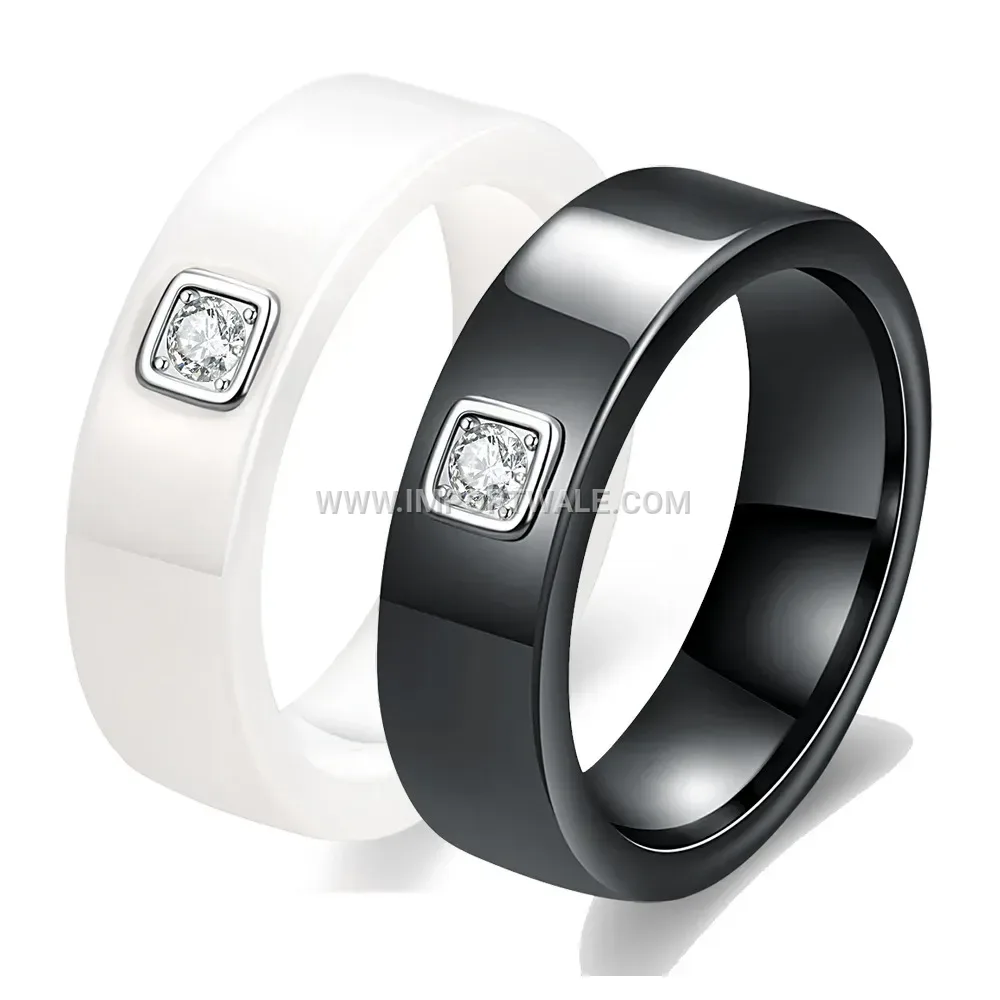 Solitaire Crystal Accent Smooth Ceramic Ring