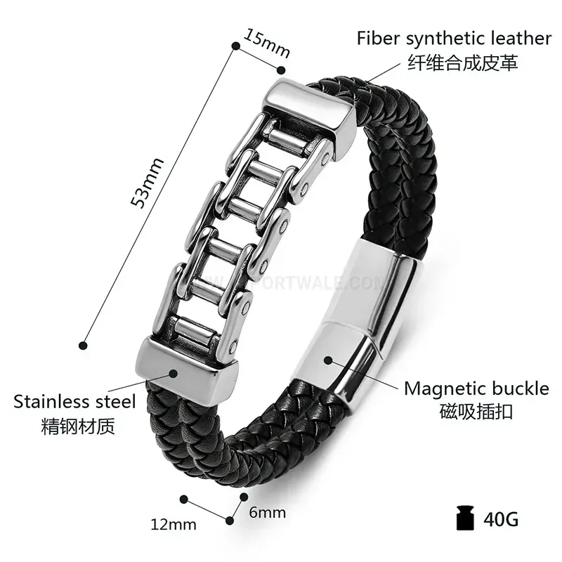 Chic Bicycle Chain Style Dual-Color Leather Men's Bracelet
